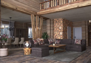 Дизайн интерьера деревянного дома из рубленного бревна