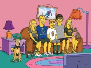 Портрет в стиле Симпсонов на фоне дивана