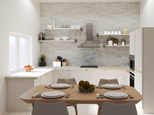 3D Визуализация и моделирование кухни-гостиной.