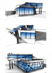 Рисунок (ручная графика) каркасного здания (жилой дом) в современном стиле