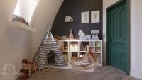 Интерьер купола 50м2 для молодой семьи в скандинавском стиле. Спальная-детская, прихожая. 3Ds MAX + Corona Renderer  Про
