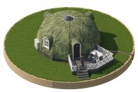3д визуализация купольного дома 44м2 в изометрии с верандой и подключенными инженерными сетями 