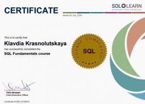 Certificate SQL Fundamentals course