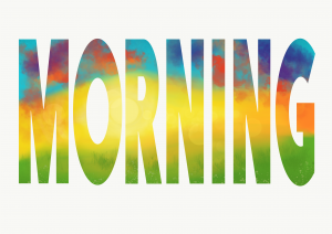 Слово Утро с изображением рассвета в буквах