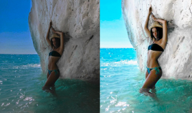Пример обработки фото девушки на фоне скалы.