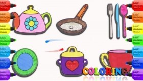 coloring Pages. Детский Обучающий Анимационный Мультик Кухня